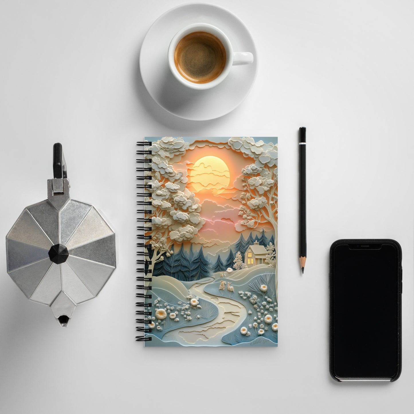 Glowing landscape spiral notebook - Wishstoria Stationery