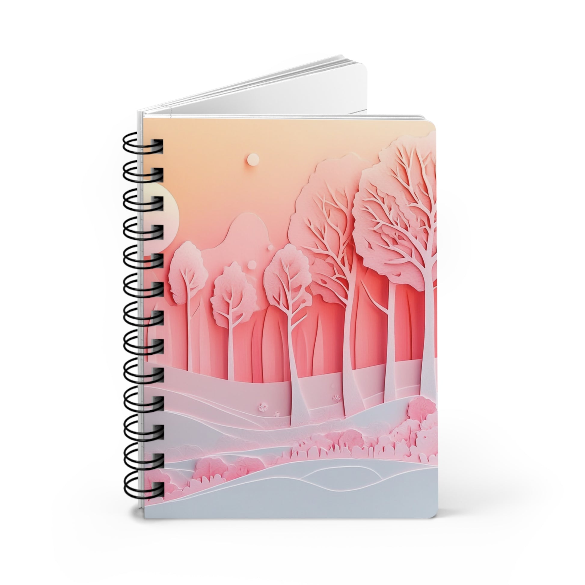 Spiral  Lined Notebook - Dreamy Pink Forest   Spiral  Lined Notebook - Dreamy Pink Forest Wishstoria