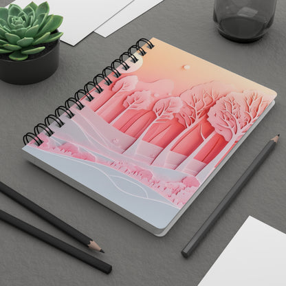 Spiral  Lined Notebook - Dreamy Pink Forest   Spiral  Lined Notebook - Dreamy Pink Forest Wishstoria