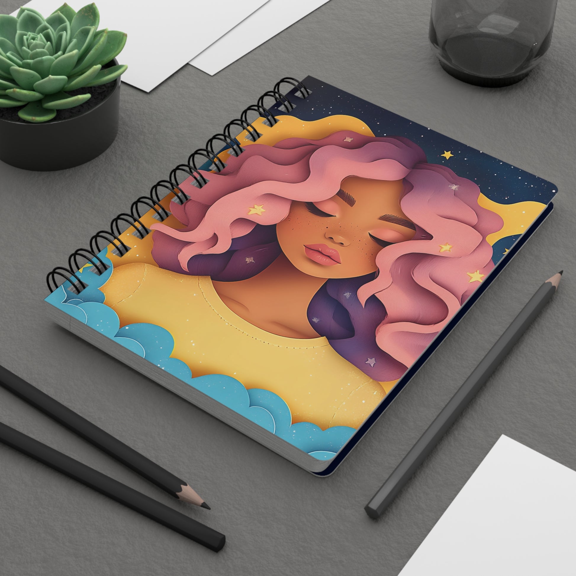 Mini Lined Notebook - Celestial Goddess (Pink & Purple)   Mini Lined Notebook - Celestial Goddess (Pink & Purple) Wishstoria