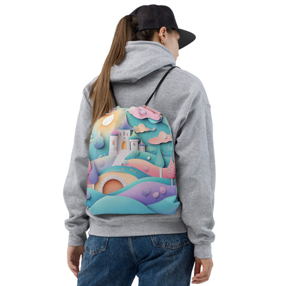 Pastel Castle Drawstring Bag 002   Pastel Castle Drawstring Bag 002 Wishstoria