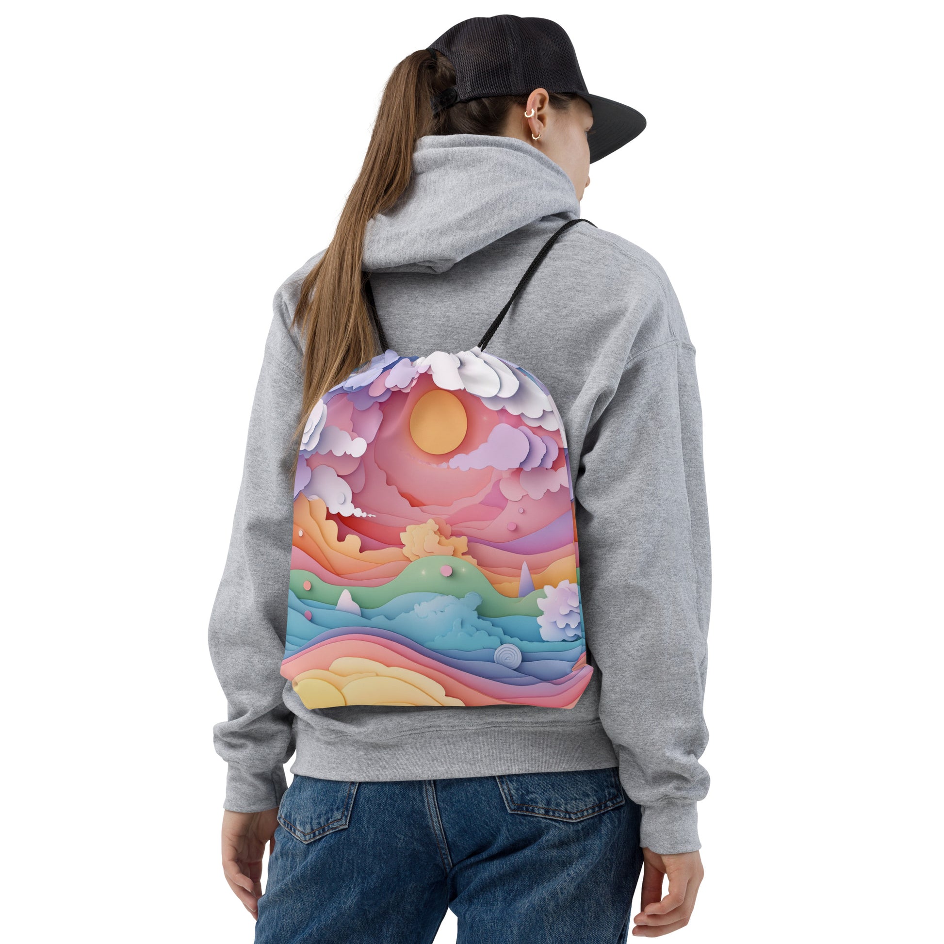 Pastel Sky Drawstring Bag 001   Pastel Sky Drawstring Bag 001 Wishstoria