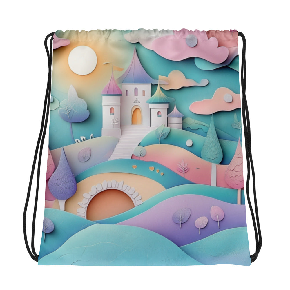 Pastel Castle Drawstring Bag 002   Pastel Castle Drawstring Bag 002 Wishstoria