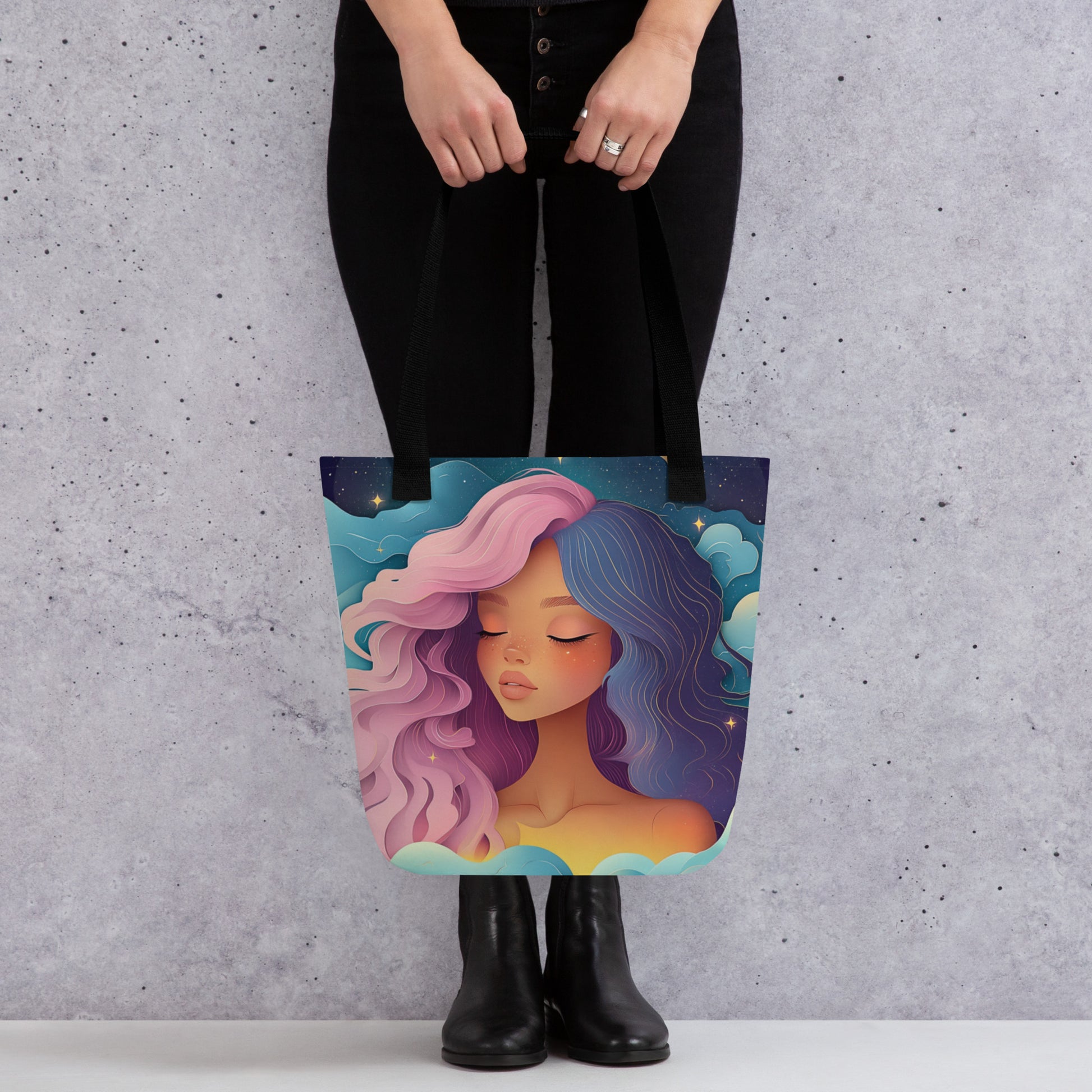 Pink and Blue Celestial Goddess - Tote Bag   Pink and Blue Celestial Goddess - Tote Bag Wishstoria