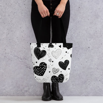 Monochrome Hearts - Tote Bag   Monochrome Hearts - Tote Bag Wishstoria
