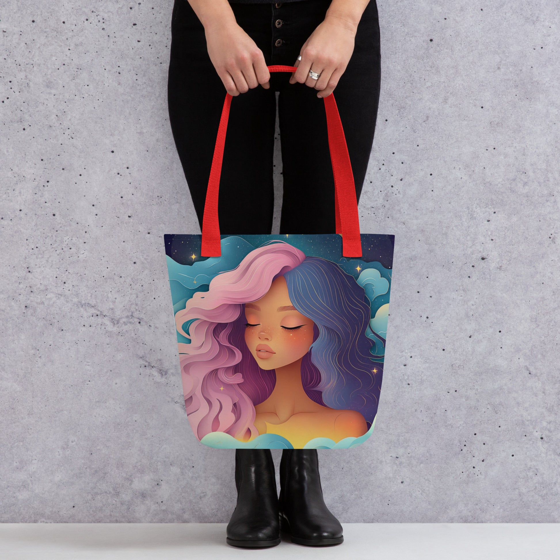 Pink and Blue Celestial Goddess - Tote Bag   Pink and Blue Celestial Goddess - Tote Bag Wishstoria