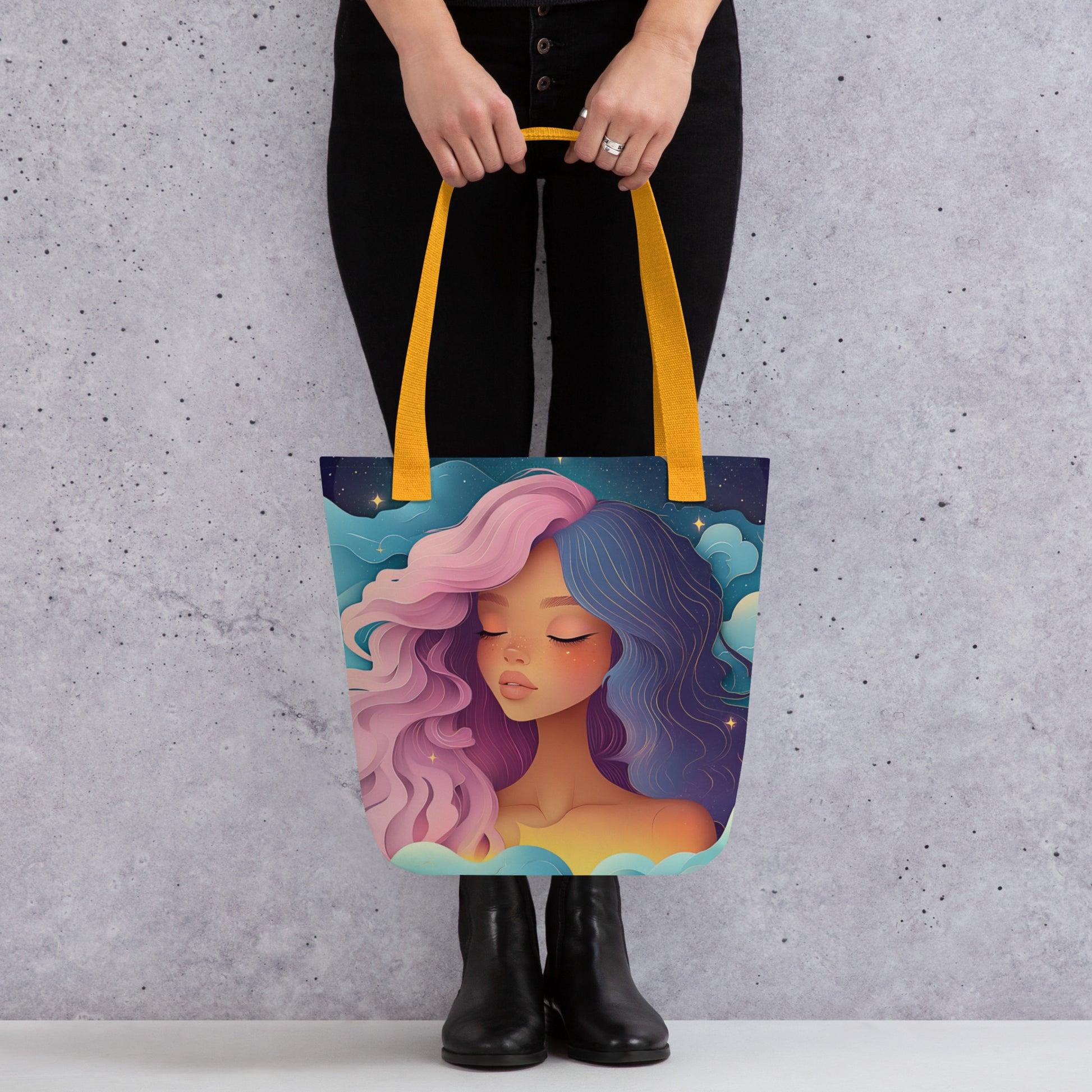 Pink and Blue Celestial Goddess - Tote Bag   Pink and Blue Celestial Goddess - Tote Bag Wishstoria