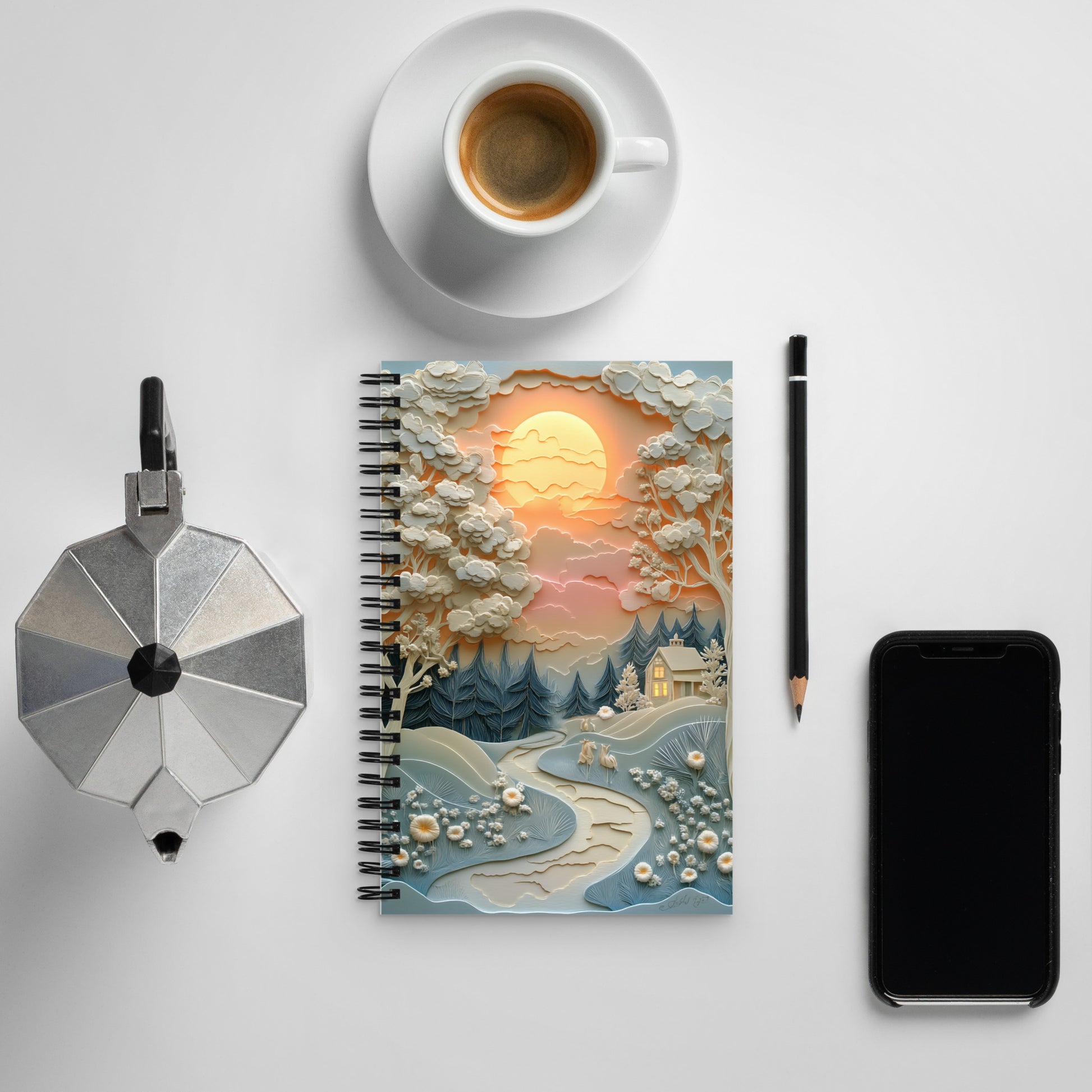 Glowing landscape spiral notebook - Wishstoria Stationery